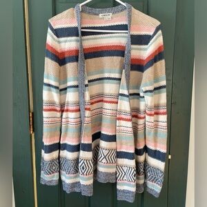 Orvis women’s striped cardigan sz lg Cotten linen silk